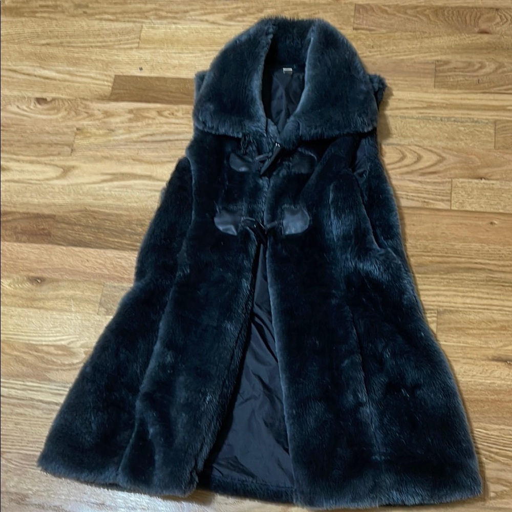 Black Teddy Jacket with Plush Faux Fur Size S